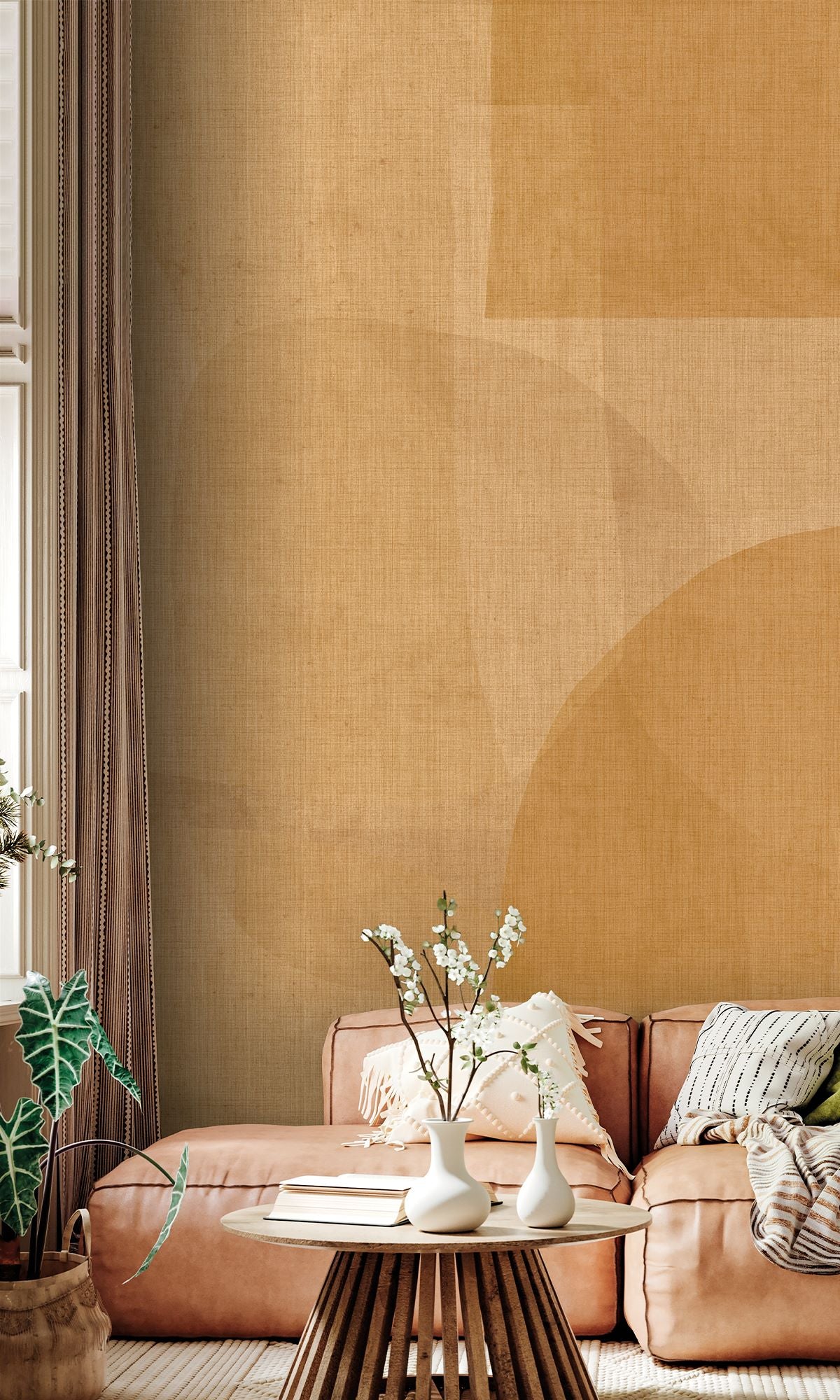 Antiquarian Gold & Butterscotch Abstract Geometric Watercolor Wallpaper RM9065