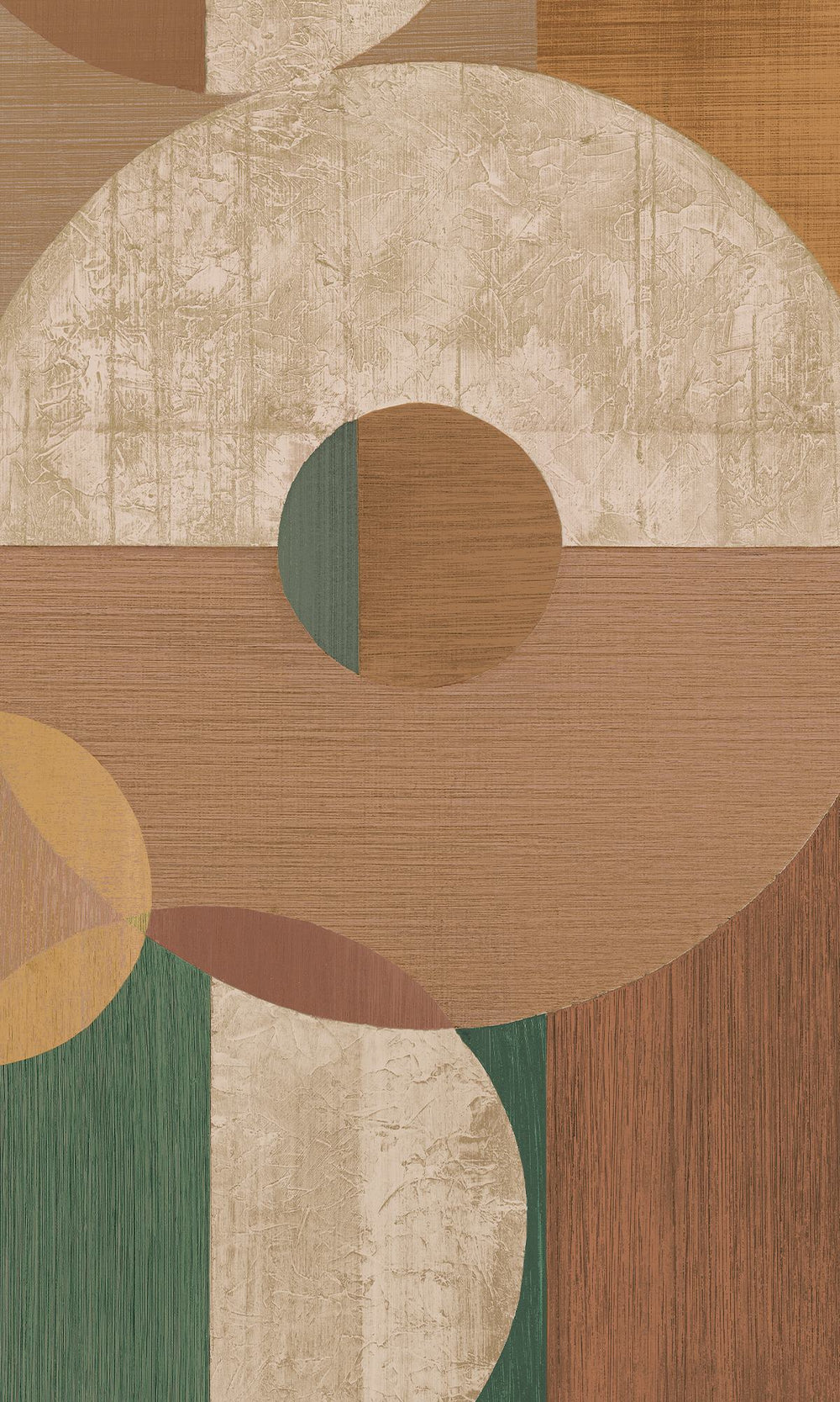Pine Forest & Cinnamon Sand Geometric Faux Wood Collage Wallpaper RM9067