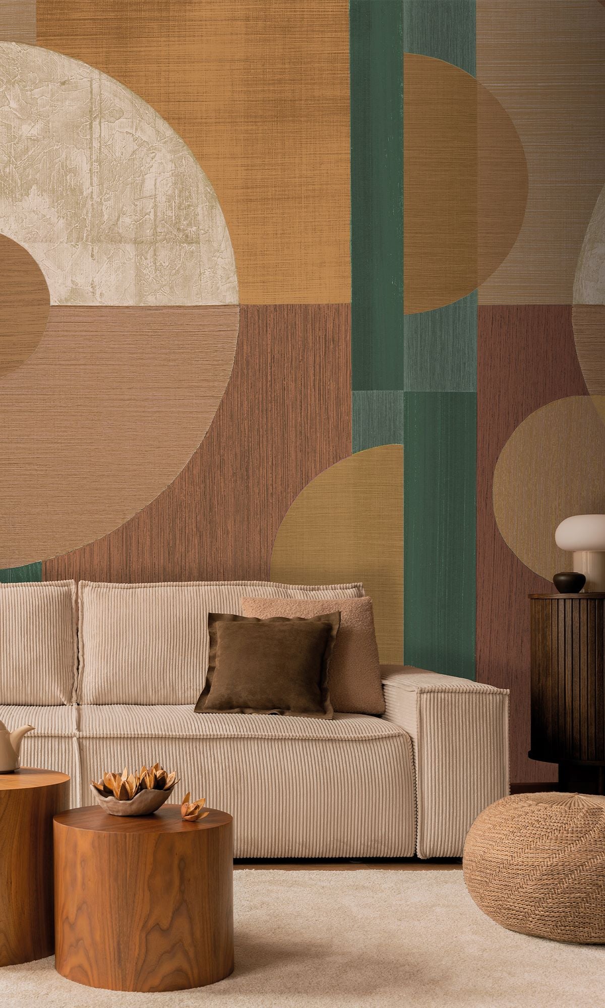 Pine Forest & Cinnamon Sand Geometric Faux Wood Collage Wallpaper RM9067