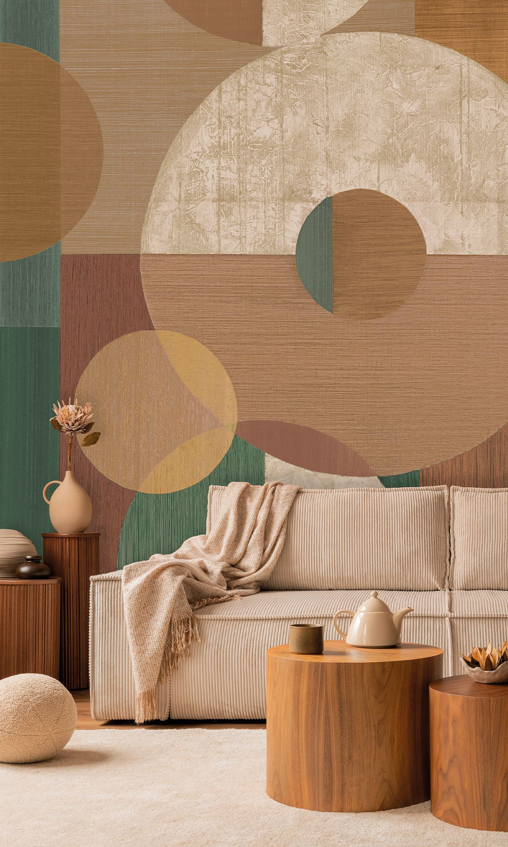 Pine Forest & Cinnamon Sand Geometric Faux Wood Collage Wallpaper RM9067