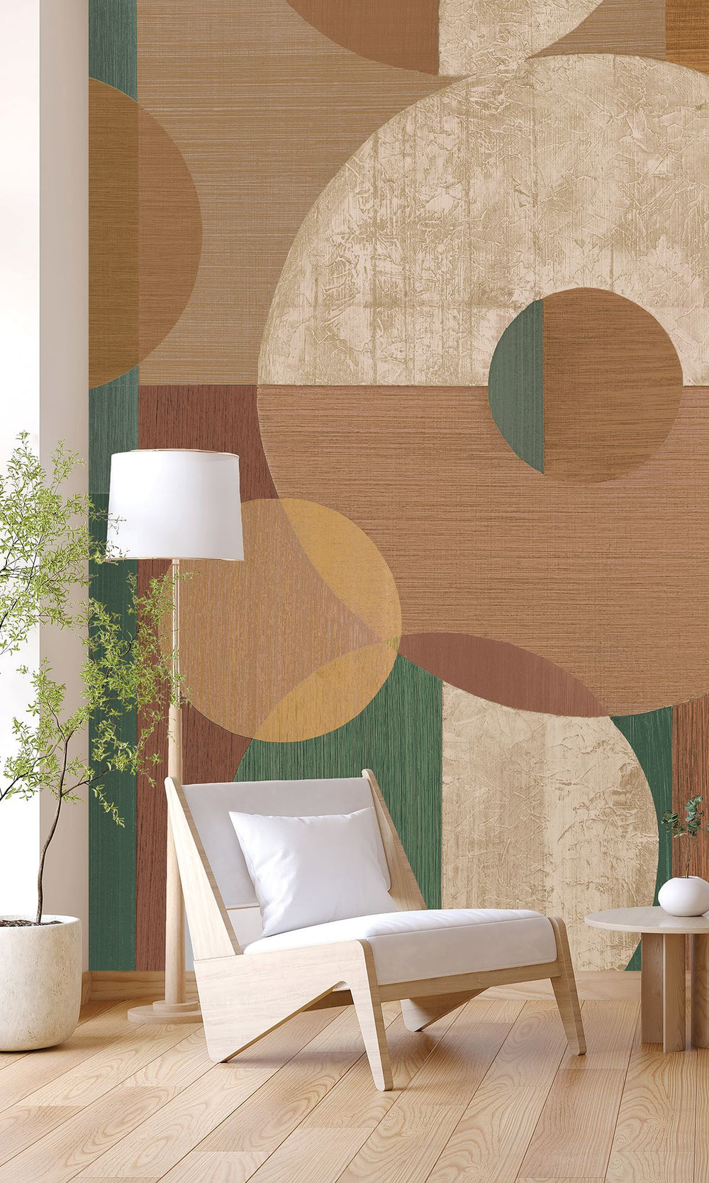 Pine Forest & Cinnamon Sand Geometric Faux Wood Collage Wallpaper RM9067