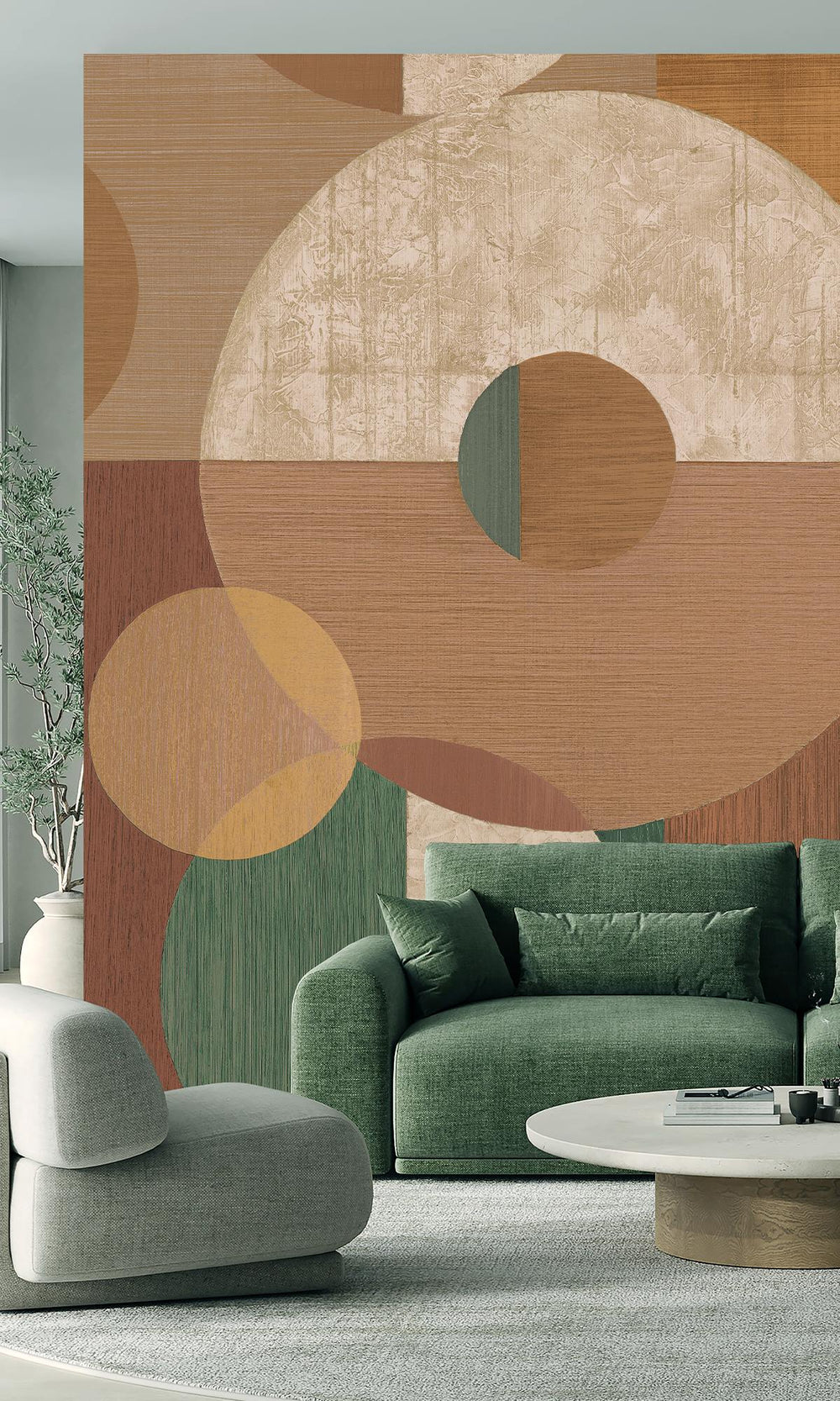 Pine Forest & Cinnamon Sand Geometric Faux Wood Collage Wallpaper RM9067