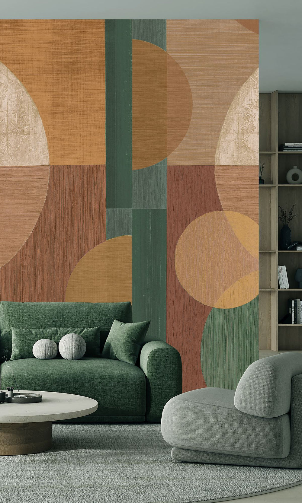 Pine Forest & Cinnamon Sand Geometric Faux Wood Collage Wallpaper RM9067
