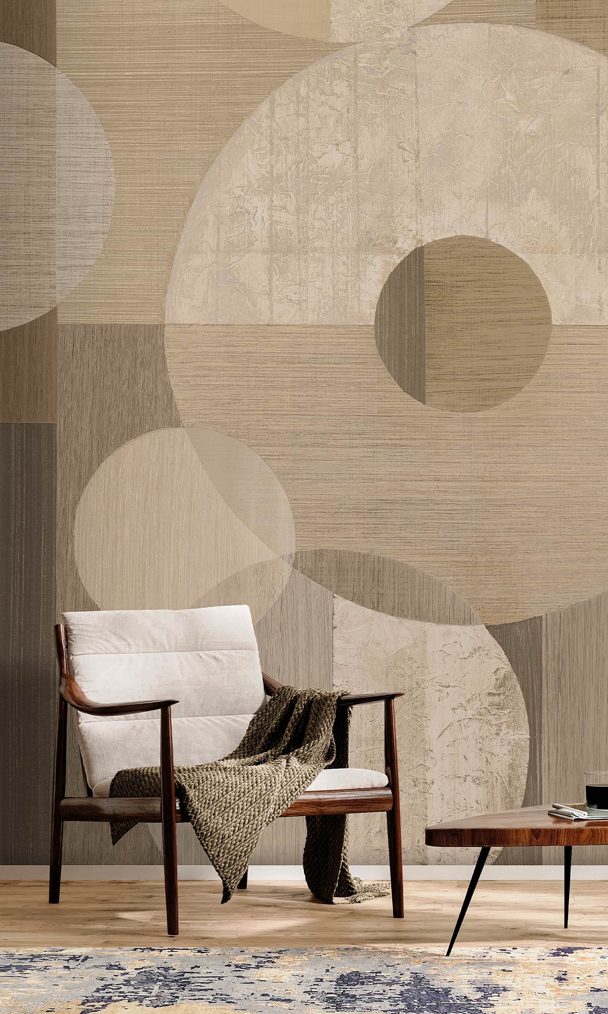 Wise Owl & Nightingale Geometric Faux Wood Collage Wallpaper RM9068