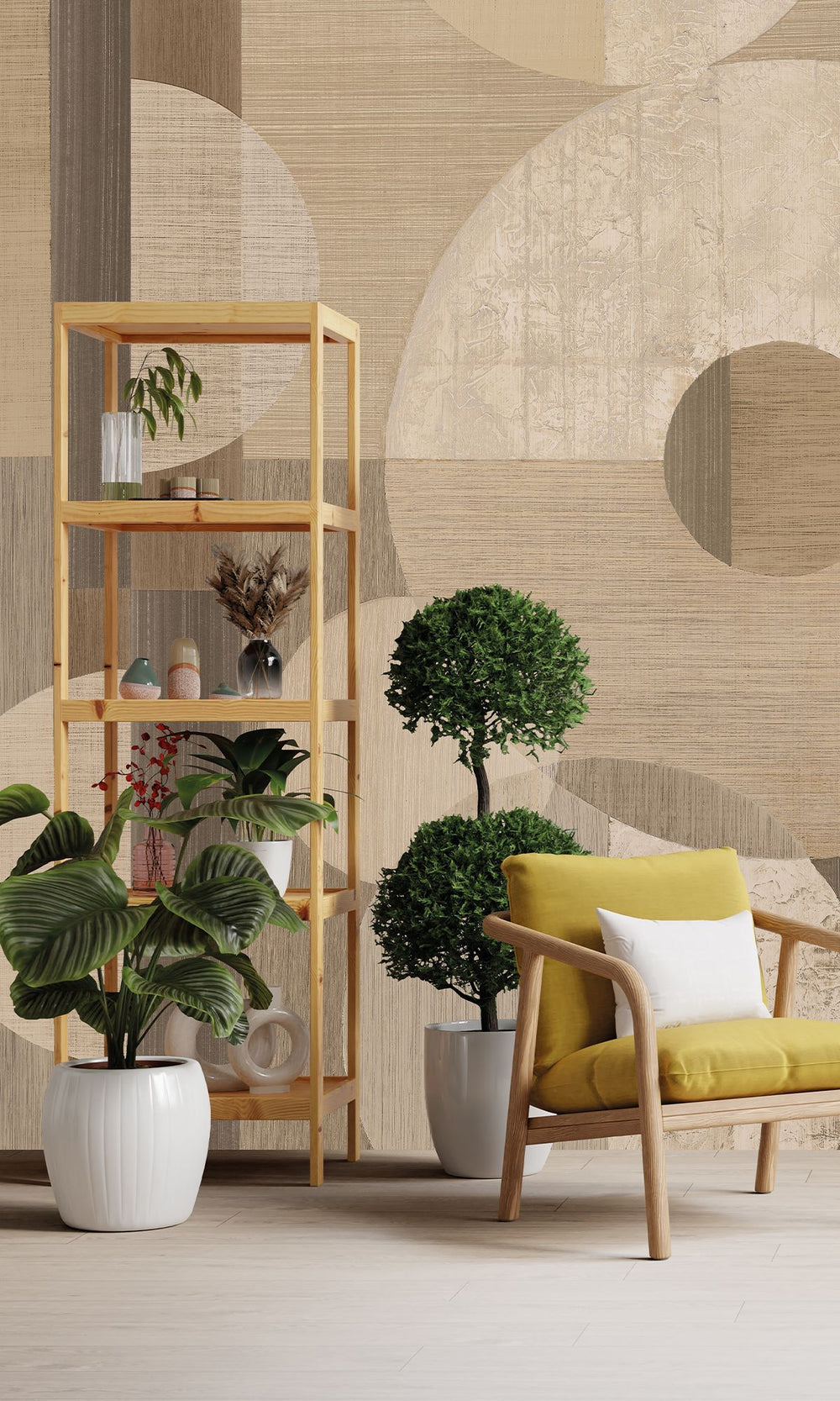Wise Owl & Nightingale Geometric Faux Wood Collage Wallpaper RM9068