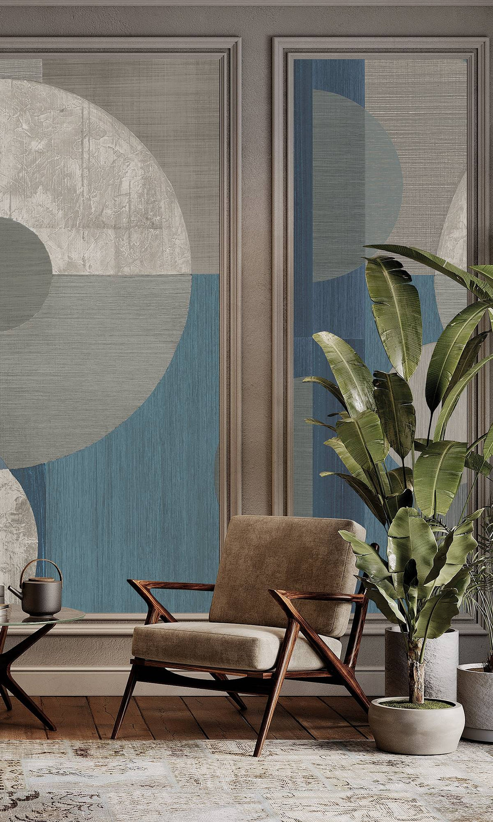 Orion Blue & Grey Porcelain Geometric Faux Wood Collage Wallpaper RM9069