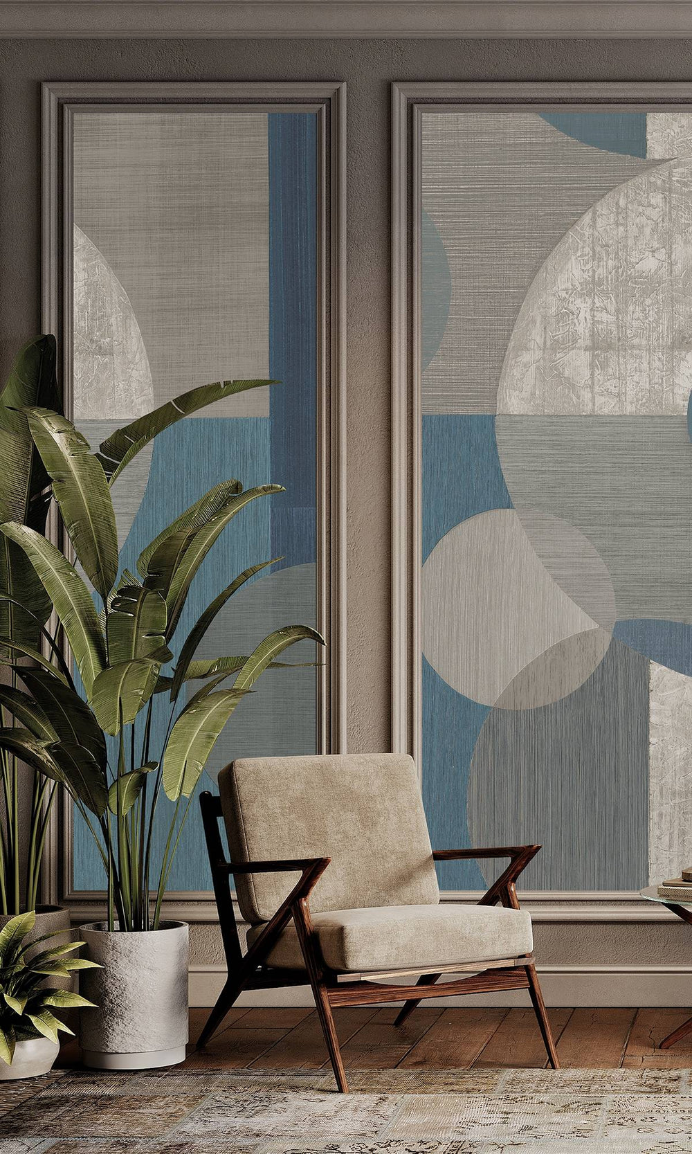 Orion Blue & Grey Porcelain Geometric Faux Wood Collage Wallpaper RM9069