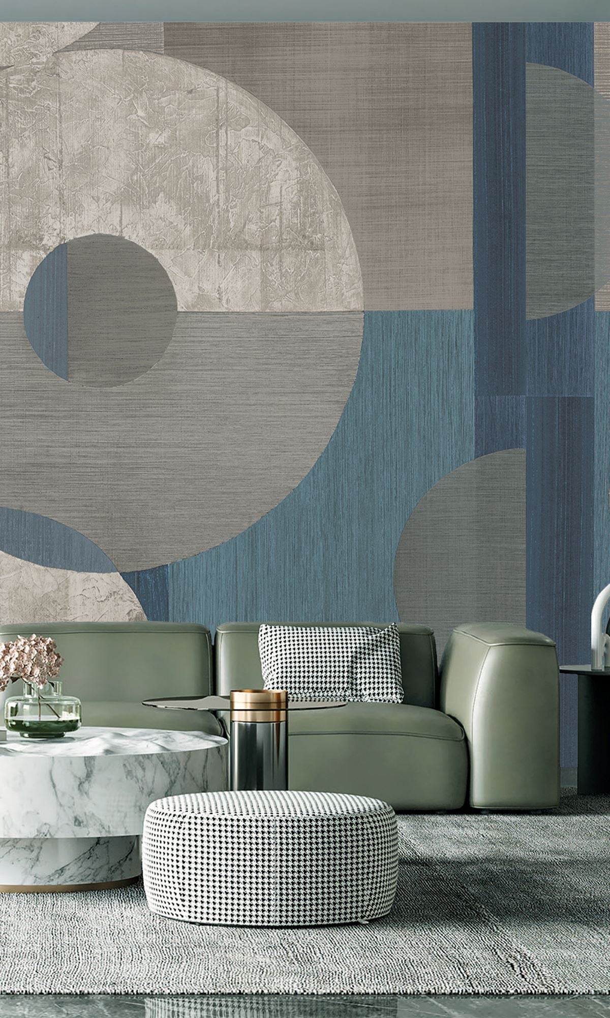 Orion Blue & Grey Porcelain Geometric Faux Wood Collage Wallpaper RM9069