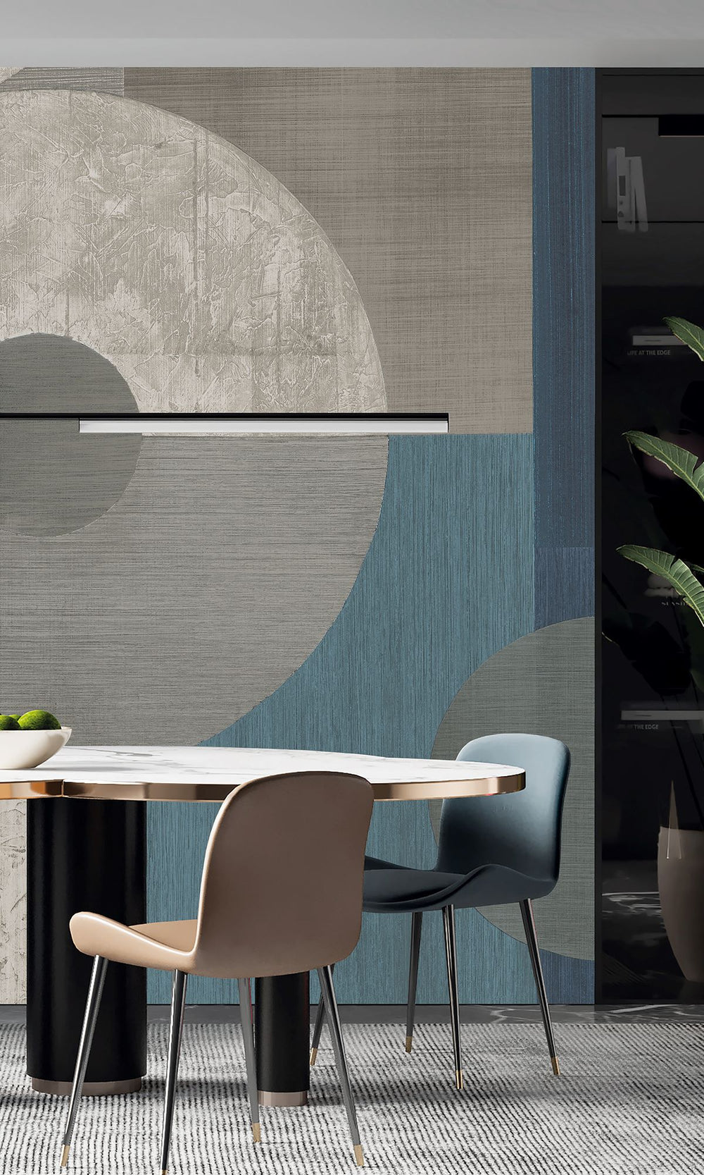 Orion Blue & Grey Porcelain Geometric Faux Wood Collage Wallpaper RM9069