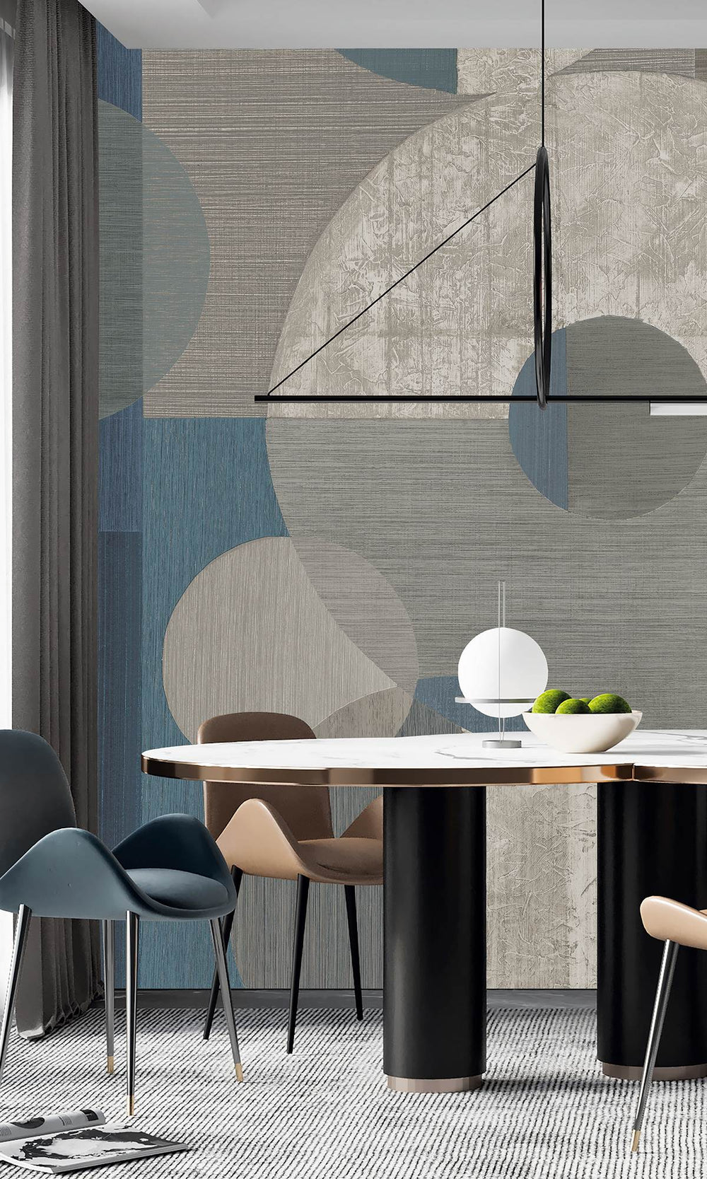 Orion Blue & Grey Porcelain Geometric Faux Wood Collage Wallpaper RM9069