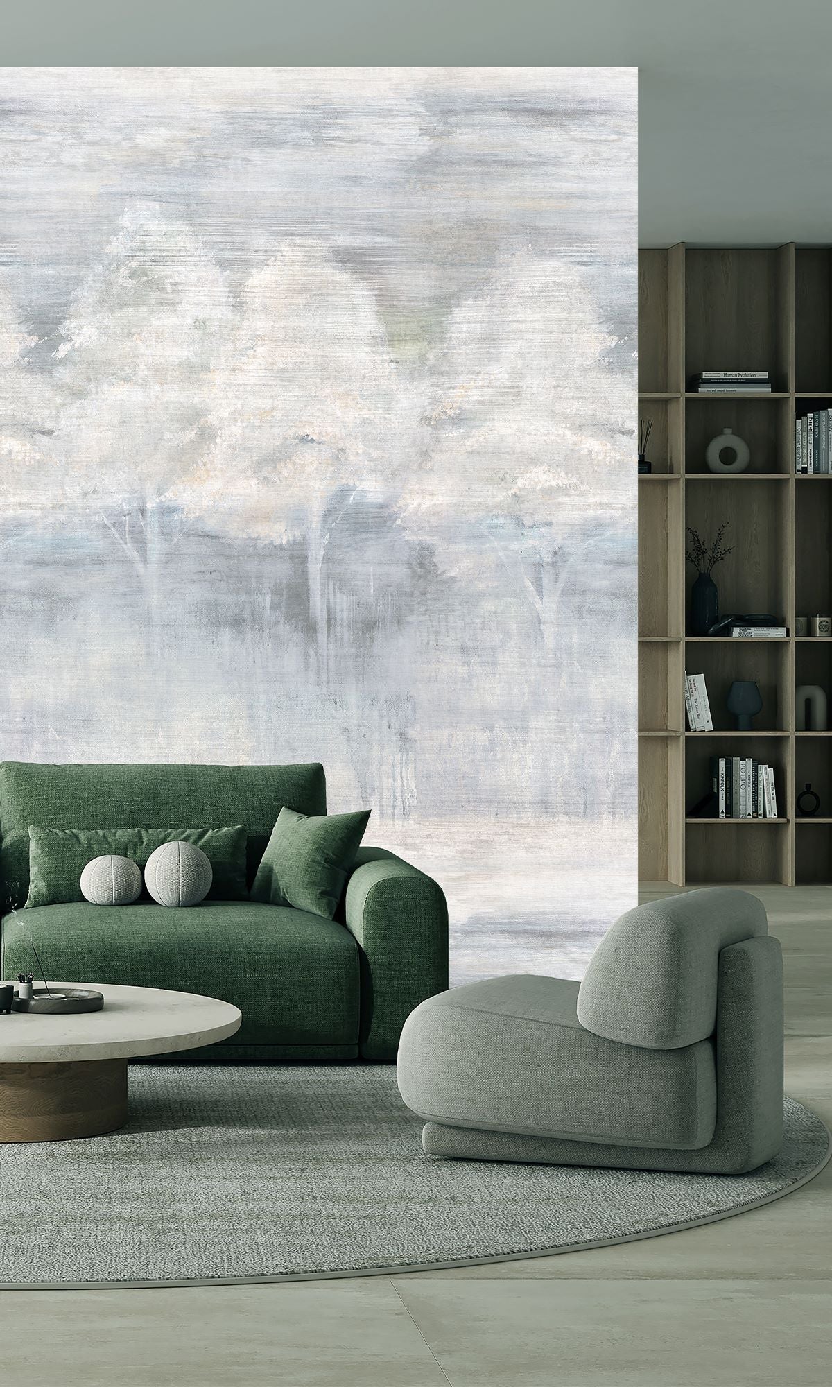 Shallow Sea & Champagne Pink Screen Printed Forest Edge Wallpaper RM9070