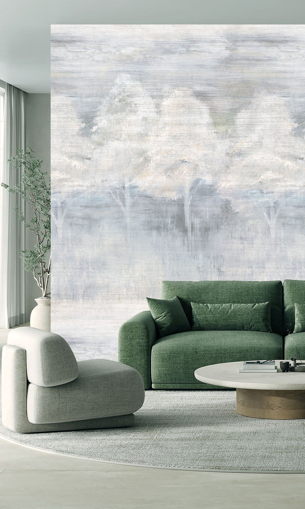 Shallow Sea & Champagne Pink Screen Printed Forest Edge Wallpaper RM9070