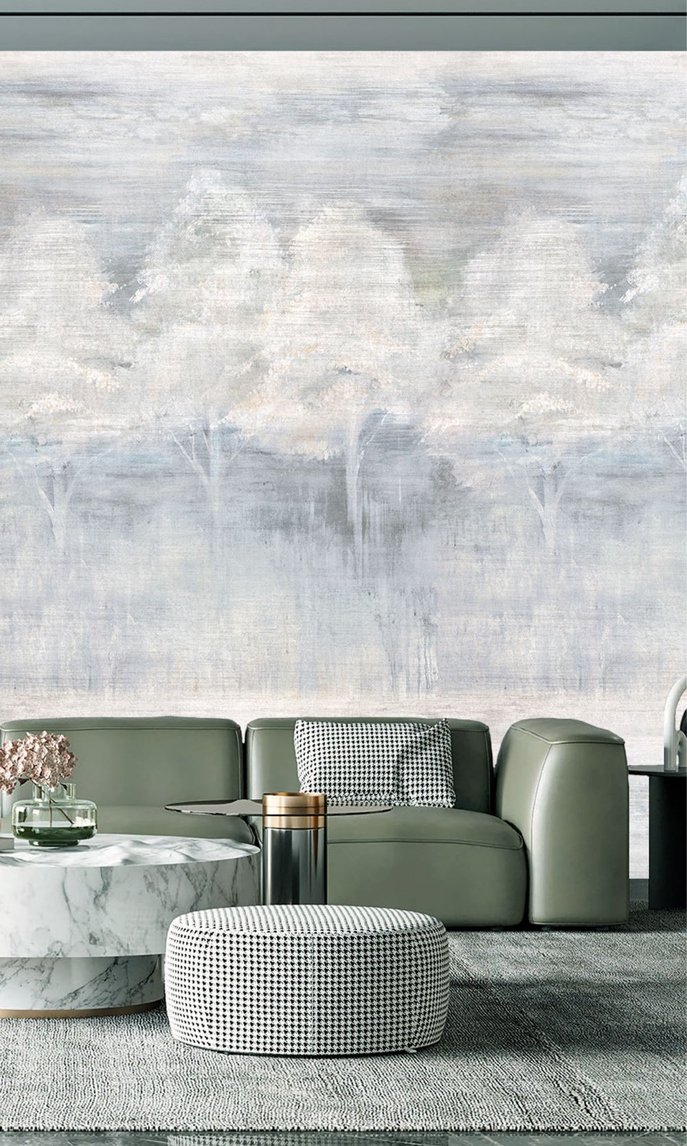 Shallow Sea & Champagne Pink Screen Printed Forest Edge Wallpaper RM9070