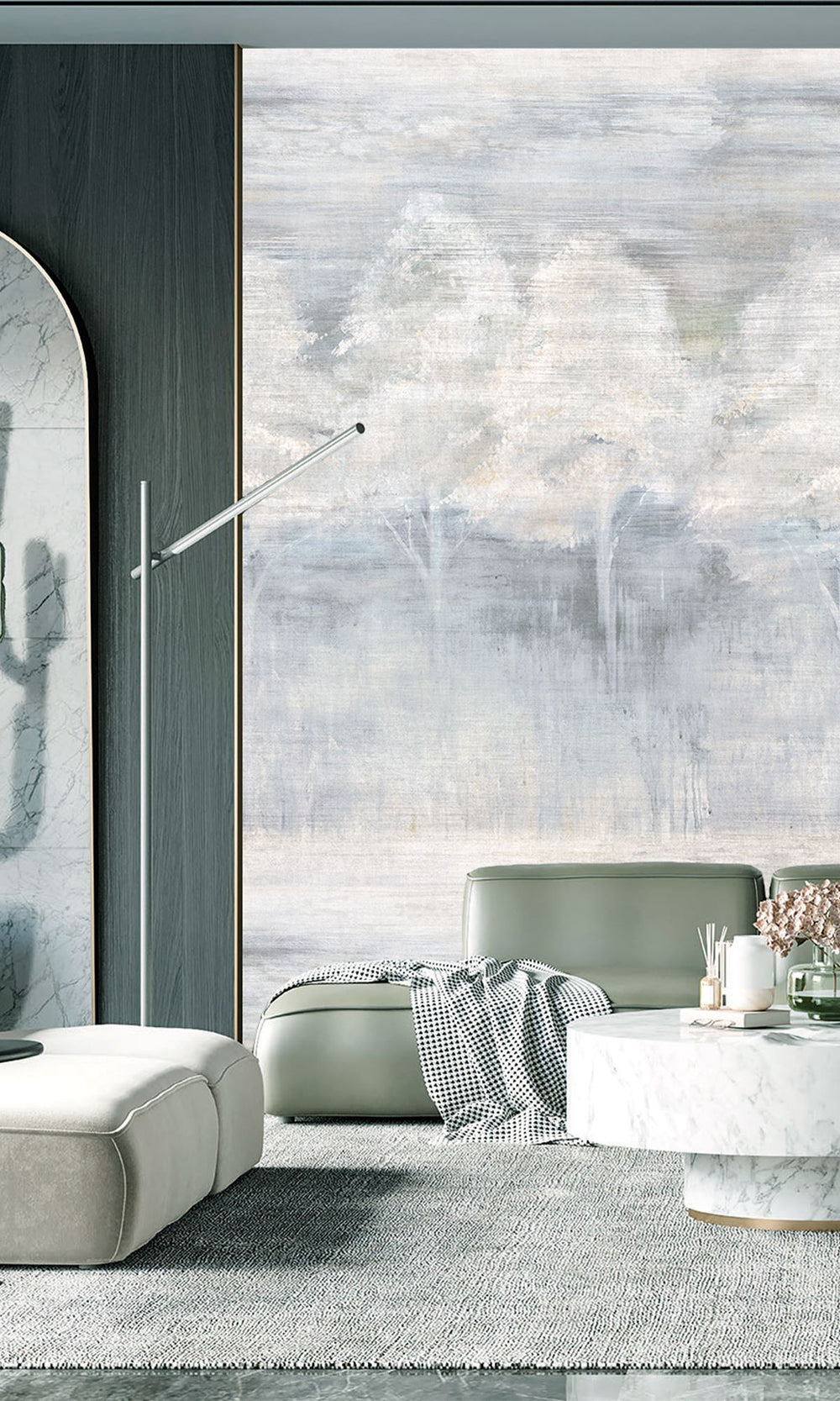 Shallow Sea & Champagne Pink Screen Printed Forest Edge Wallpaper RM9070