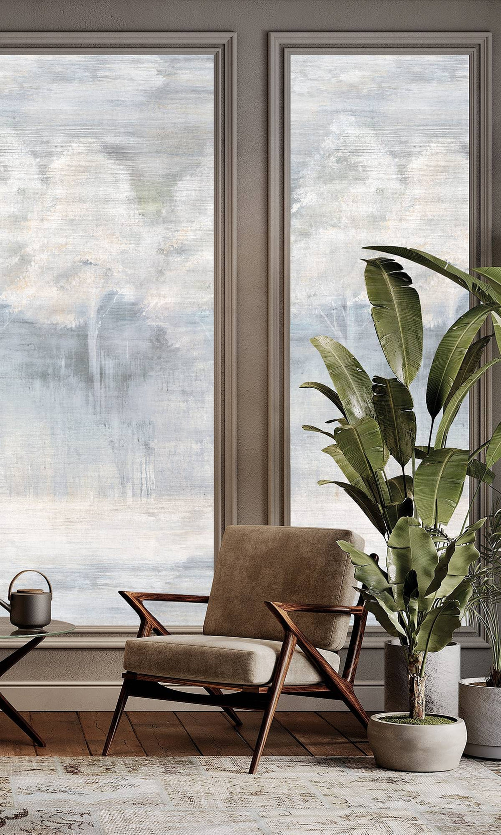 Shallow Sea & Champagne Pink Screen Printed Forest Edge Wallpaper RM9070