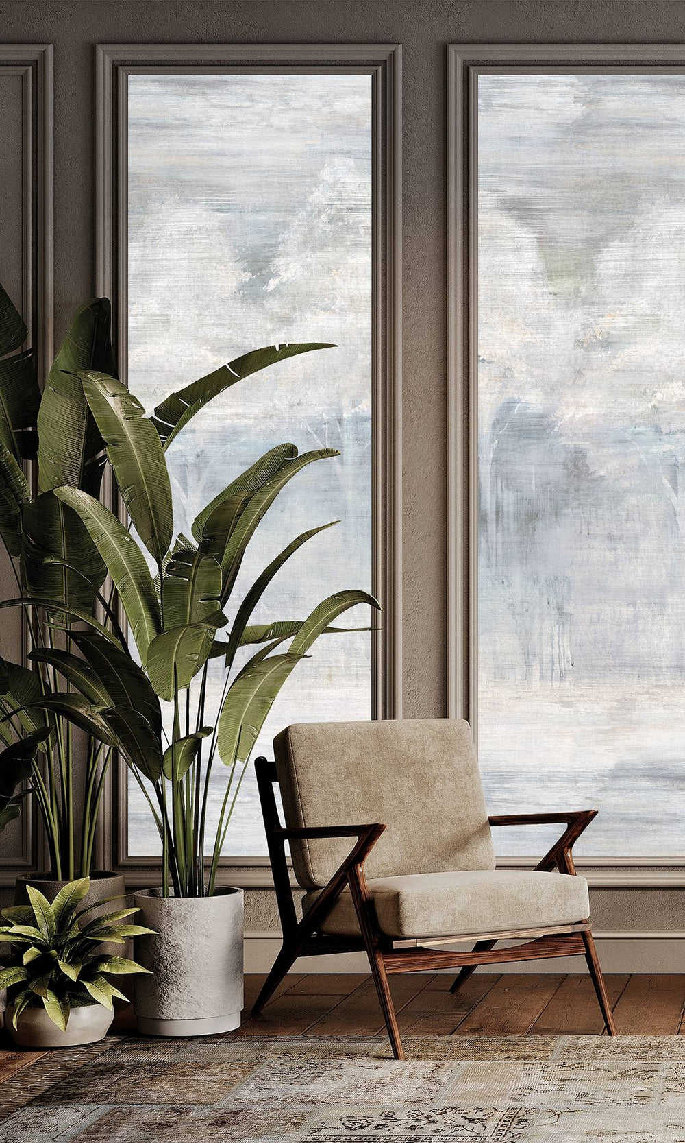 Shallow Sea & Champagne Pink Screen Printed Forest Edge Wallpaper RM9070