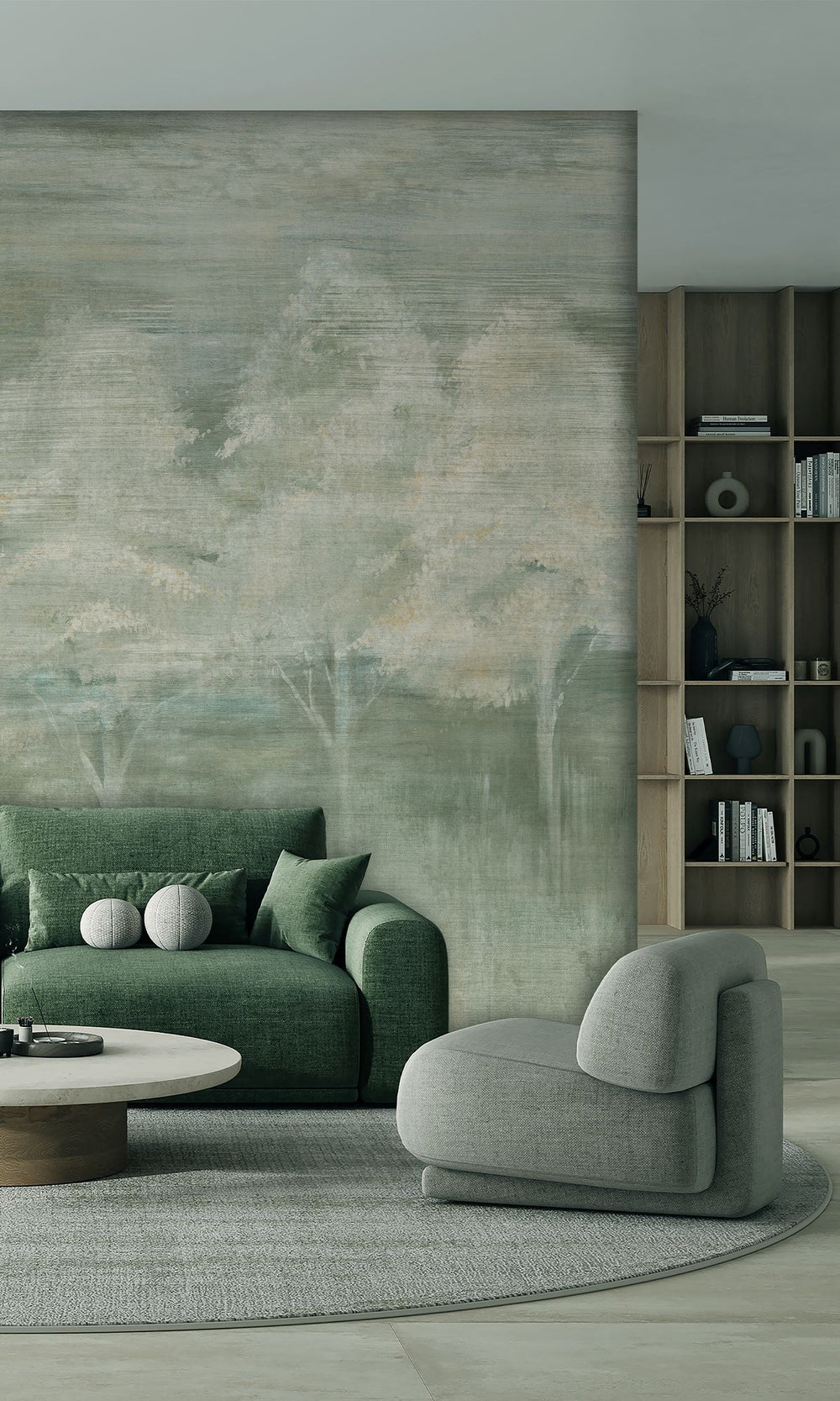 Iceberg Green & Bauhaus Tan Screen Printed Forest Edge Wallpaper RM9072
