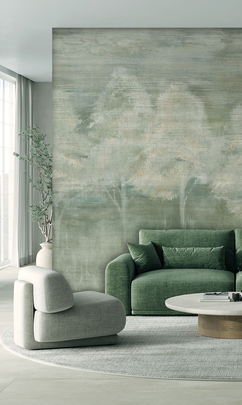 Iceberg Green & Bauhaus Tan Screen Printed Forest Edge Wallpaper RM9072