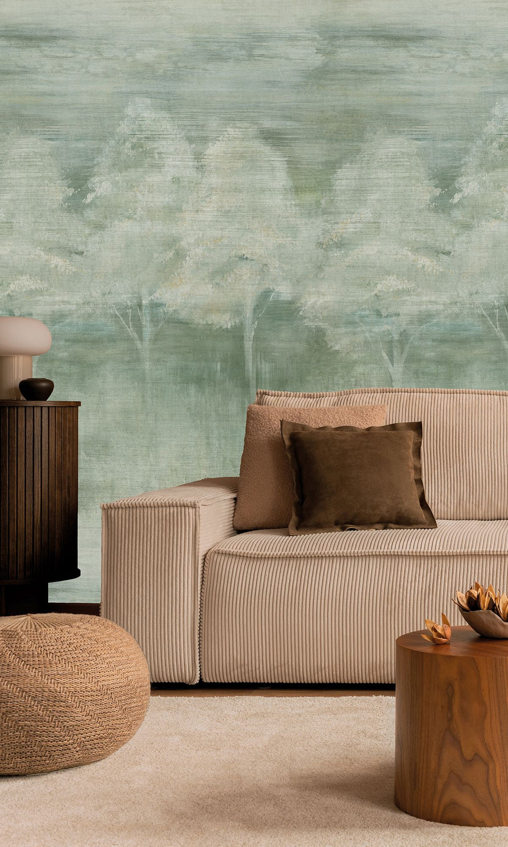 Iceberg Green & Bauhaus Tan Screen Printed Forest Edge Wallpaper RM9072
