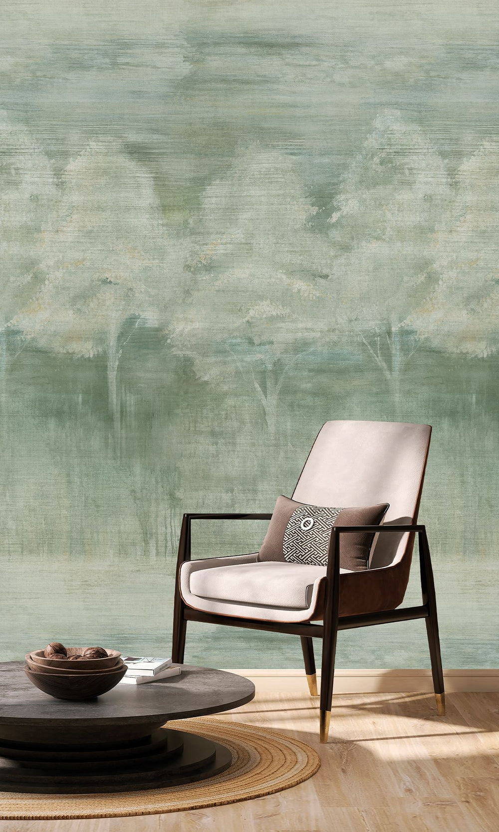 Iceberg Green & Bauhaus Tan Screen Printed Forest Edge Wallpaper RM9072