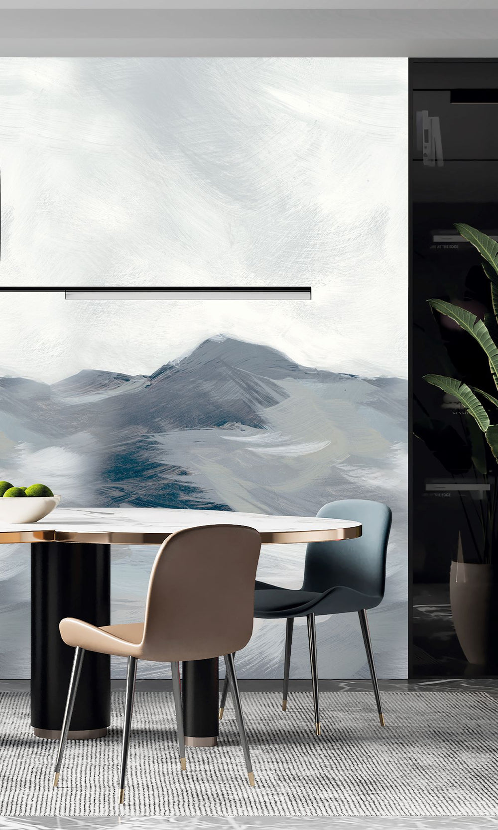 Sailor Blue & Spring White Mountain Landscape in Watercolor Wallpaper RM9073