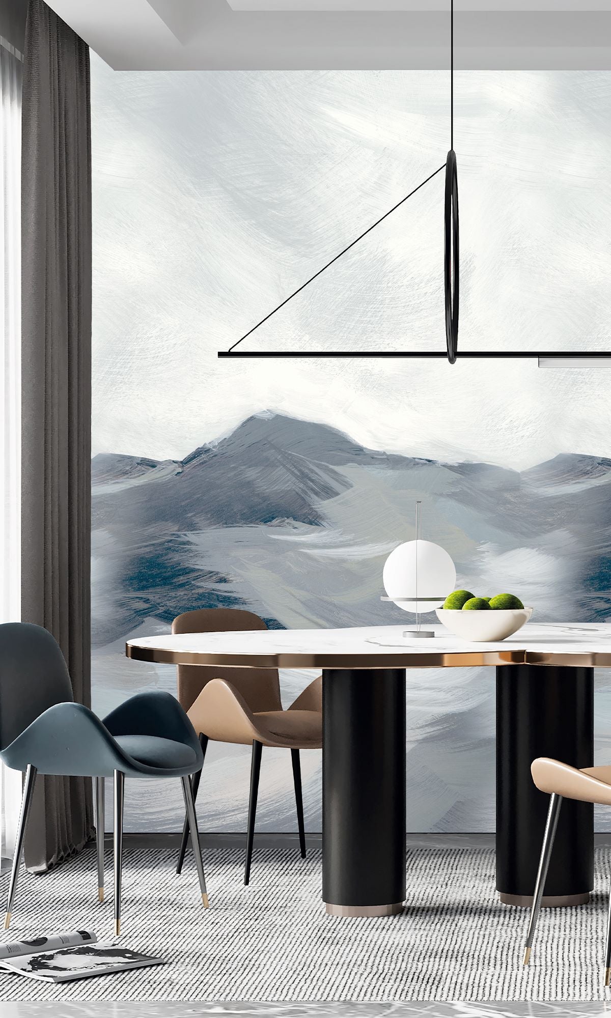 Sailor Blue & Spring White Mountain Landscape in Watercolor Wallpaper RM9073