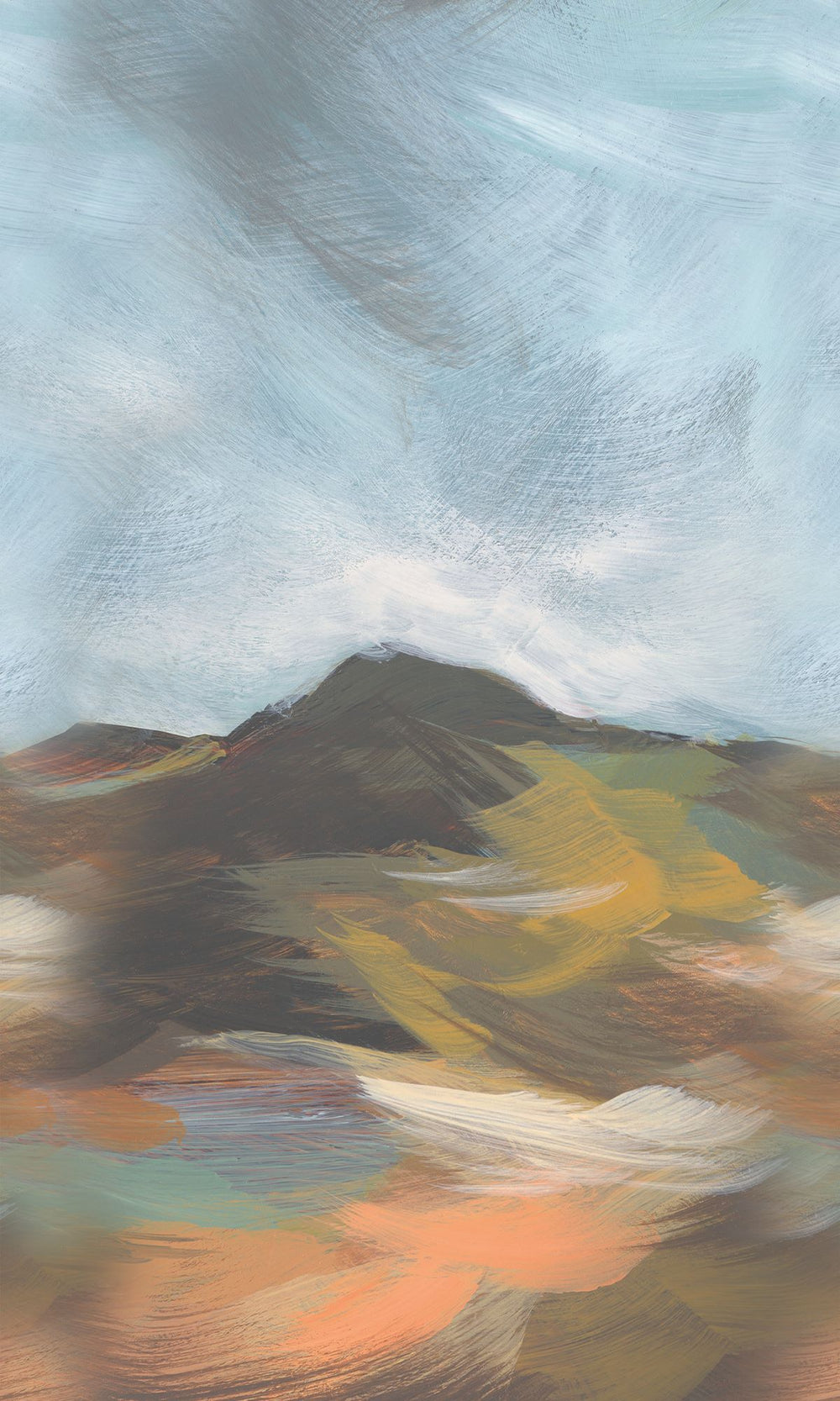 Muskmellon & Bright Umber Mountain Landscape in Watercolor Wallpaper RM9074