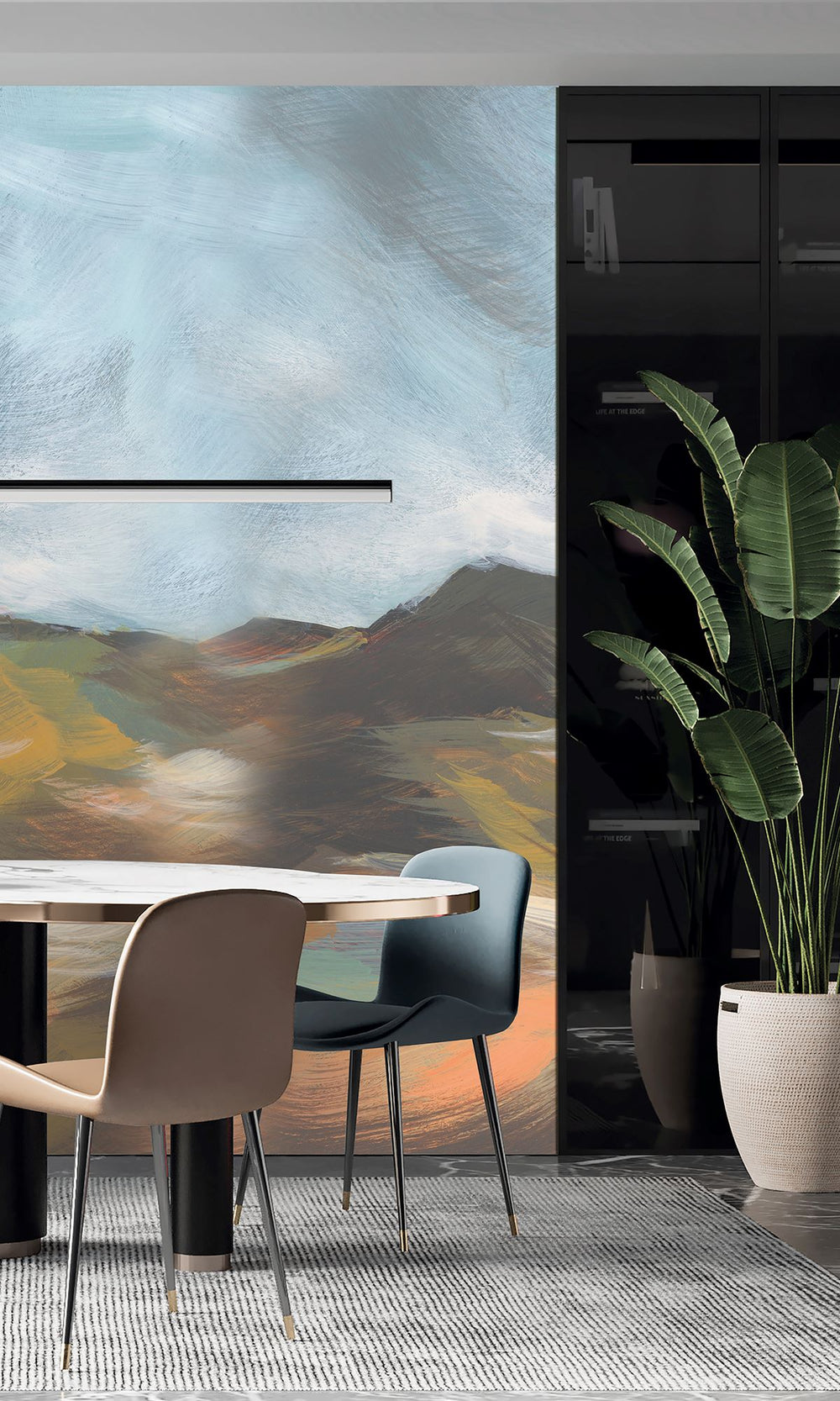 Muskmellon & Bright Umber Mountain Landscape in Watercolor Wallpaper RM9074