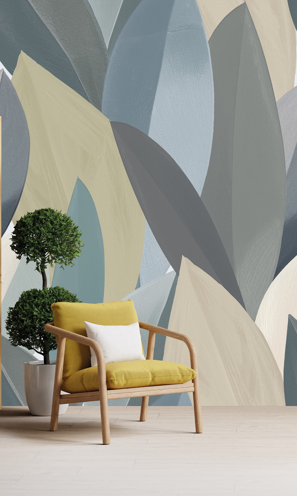 Periglacial Blue & Horizon Grey Overlapping Watercolor Leaves Wallpaper RM9075