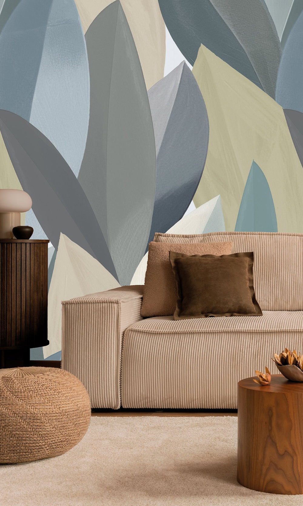 Periglacial Blue & Horizon Grey Overlapping Watercolor Leaves Wallpaper RM9075
