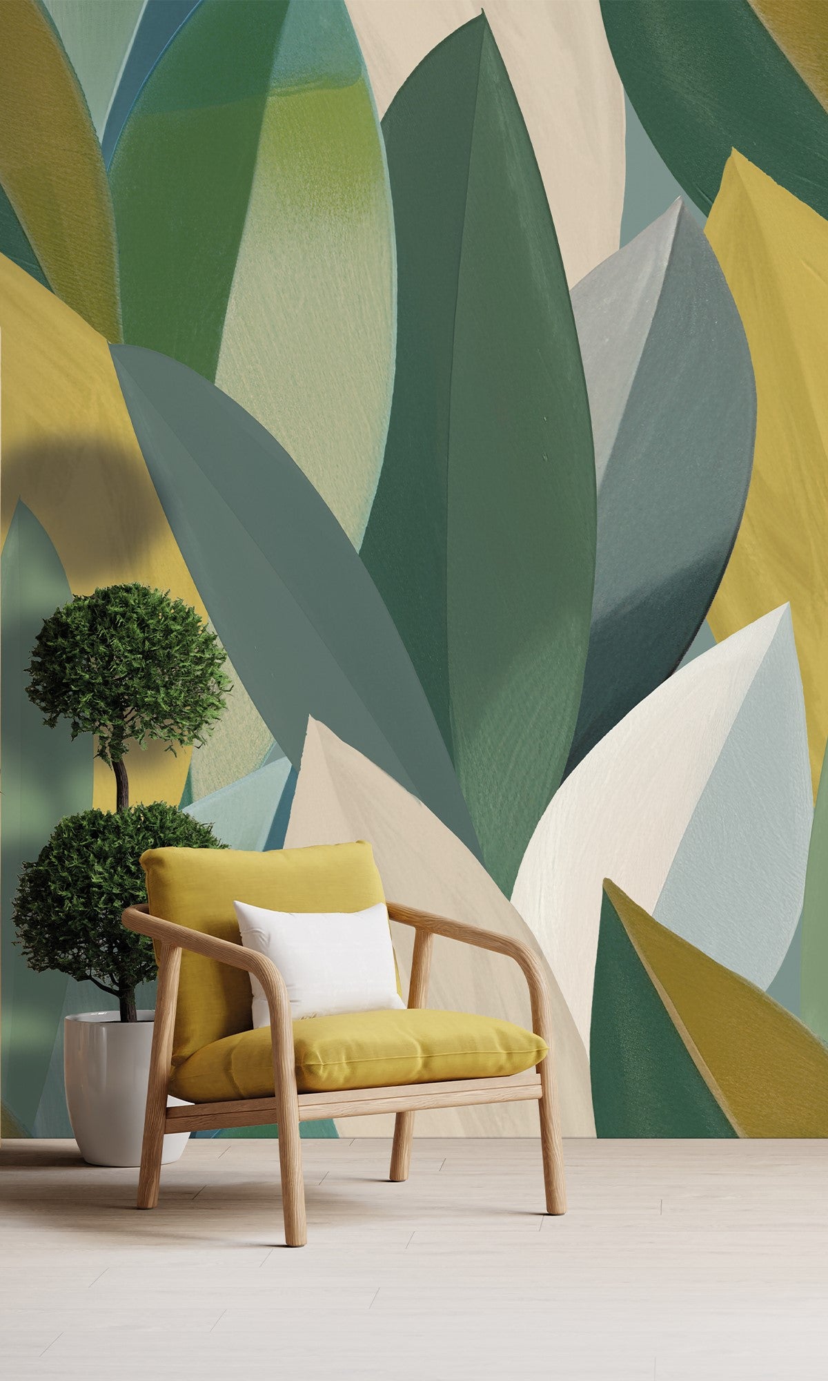 Moss Vale & Spanish Bistre Overlapping Watercolor Leaves Wallpaper RM9076