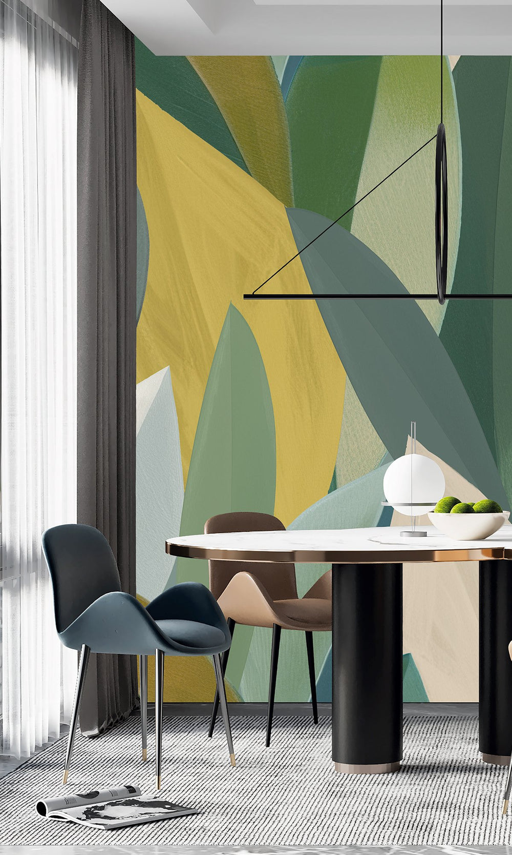 Moss Vale & Spanish Bistre Overlapping Watercolor Leaves Wallpaper RM9076
