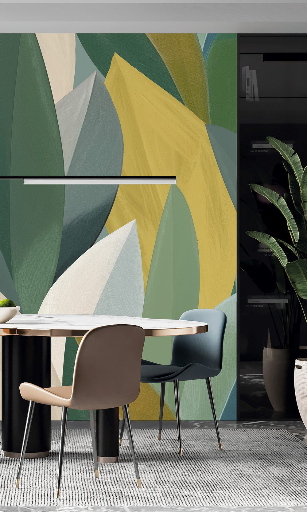 Moss Vale & Spanish Bistre Overlapping Watercolor Leaves Wallpaper RM9076
