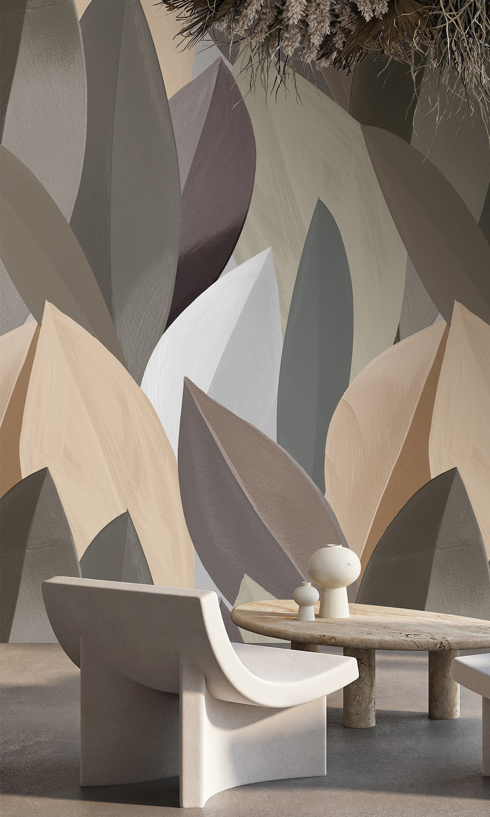 Agate Grey &Frosted Almond Overlapping Watercolor Leaves Wallpaper RM9077