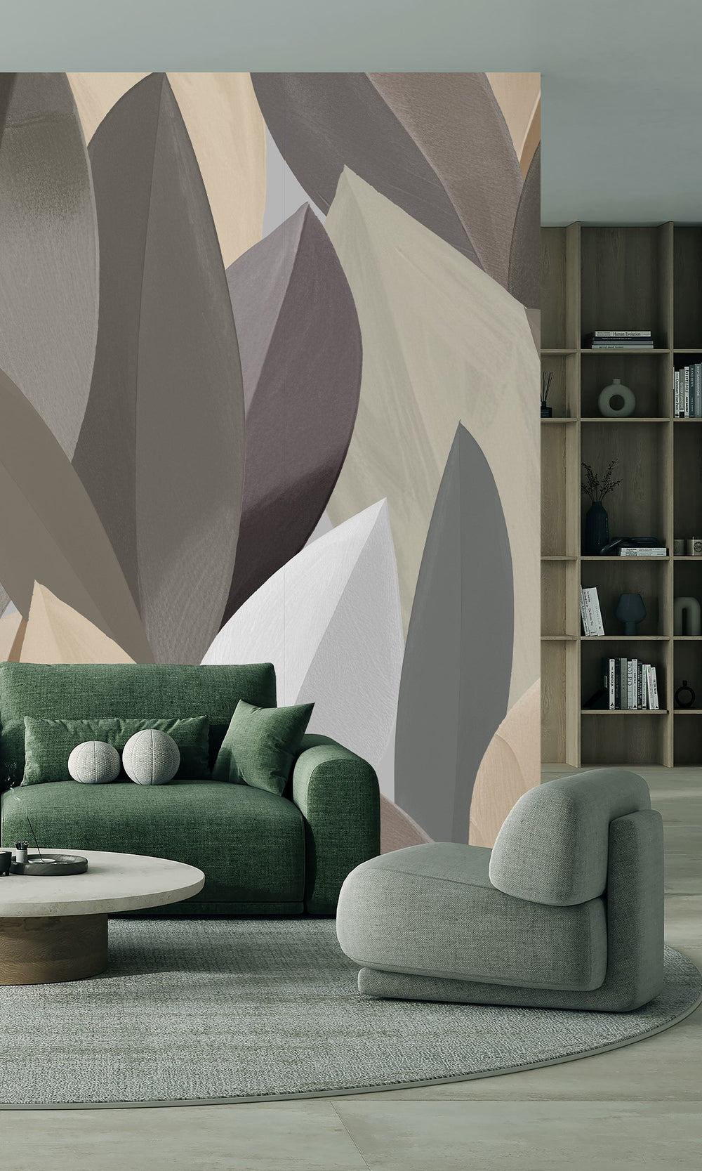 Agate Grey &Frosted Almond Overlapping Watercolor Leaves Wallpaper RM9077