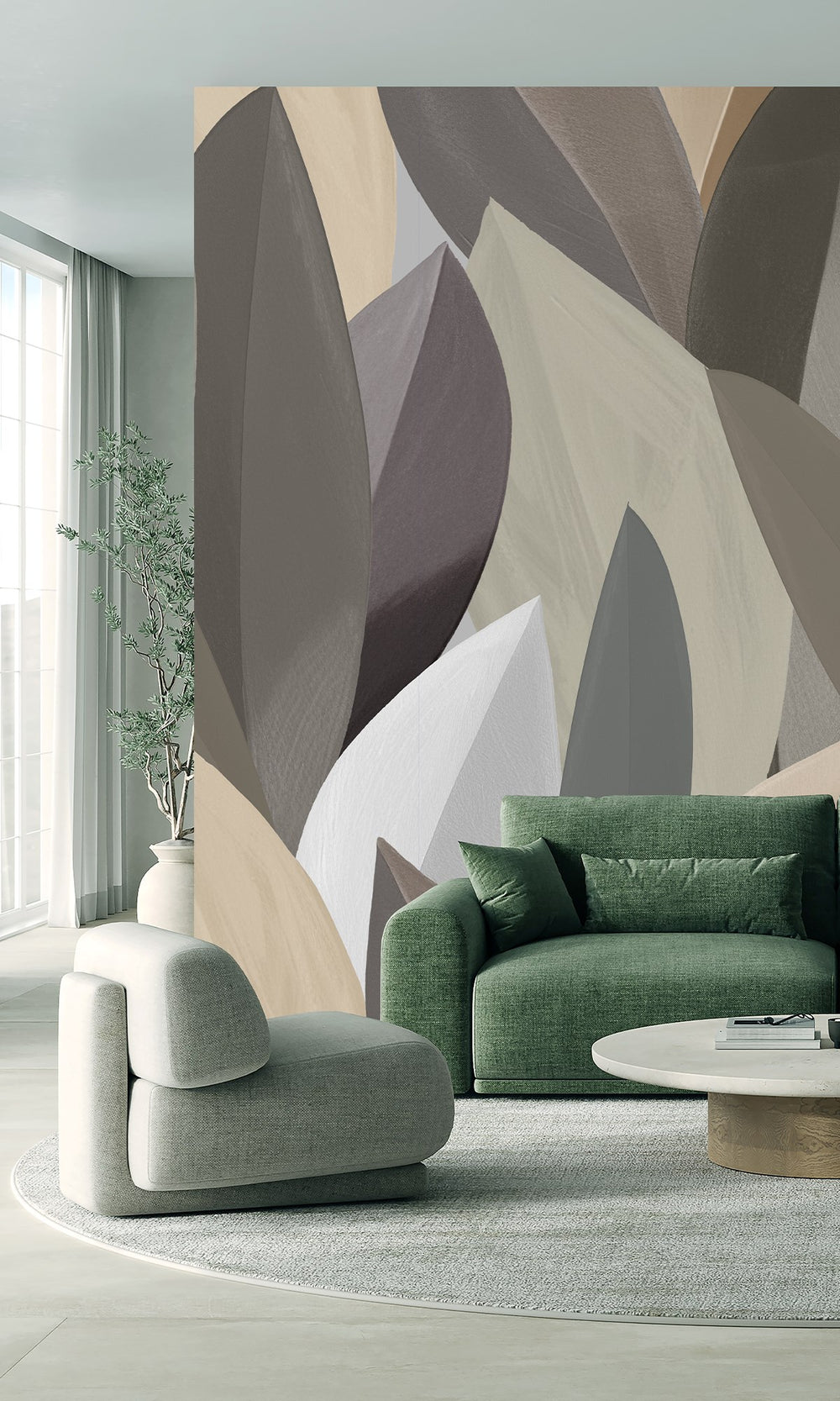 Agate Grey &Frosted Almond Overlapping Watercolor Leaves Wallpaper RM9077