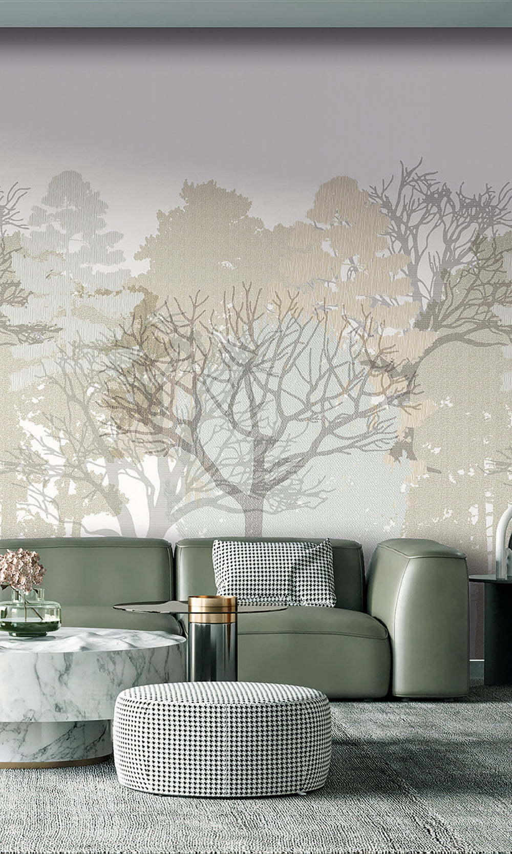 Classic Chalk & Trellised Ivy Forest Silhouette Mural RM9078