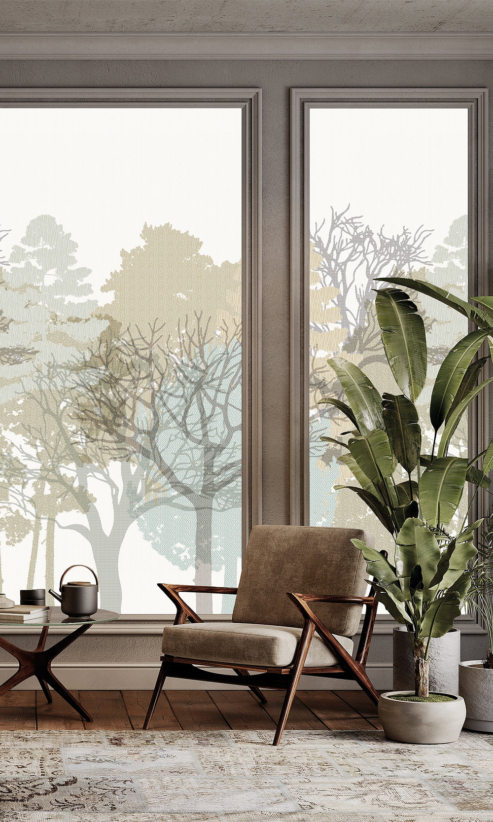 Classic Chalk & Trellised Ivy Forest Silhouette Mural RM9078
