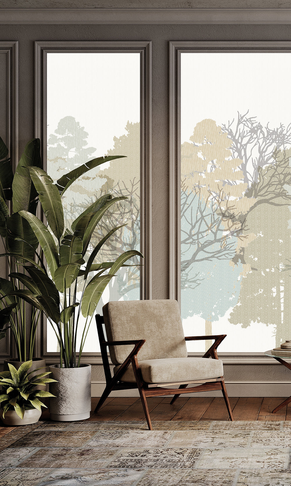 Classic Chalk & Trellised Ivy Forest Silhouette Mural RM9078