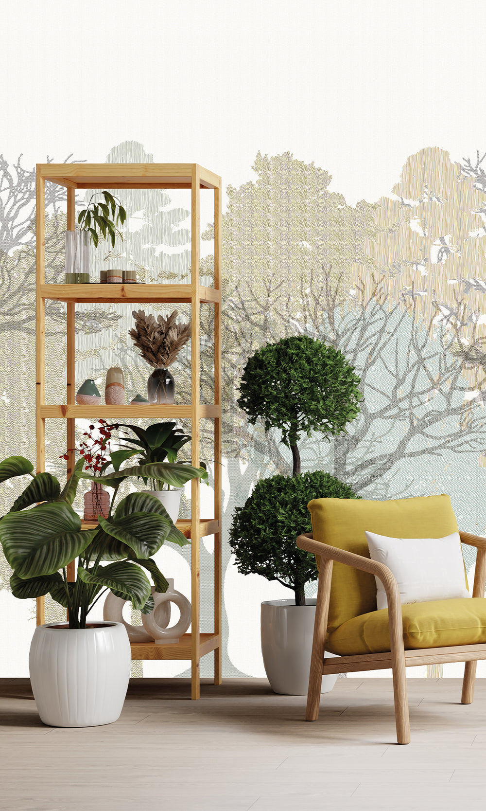 Classic Chalk & Trellised Ivy Forest Silhouette Mural RM9078