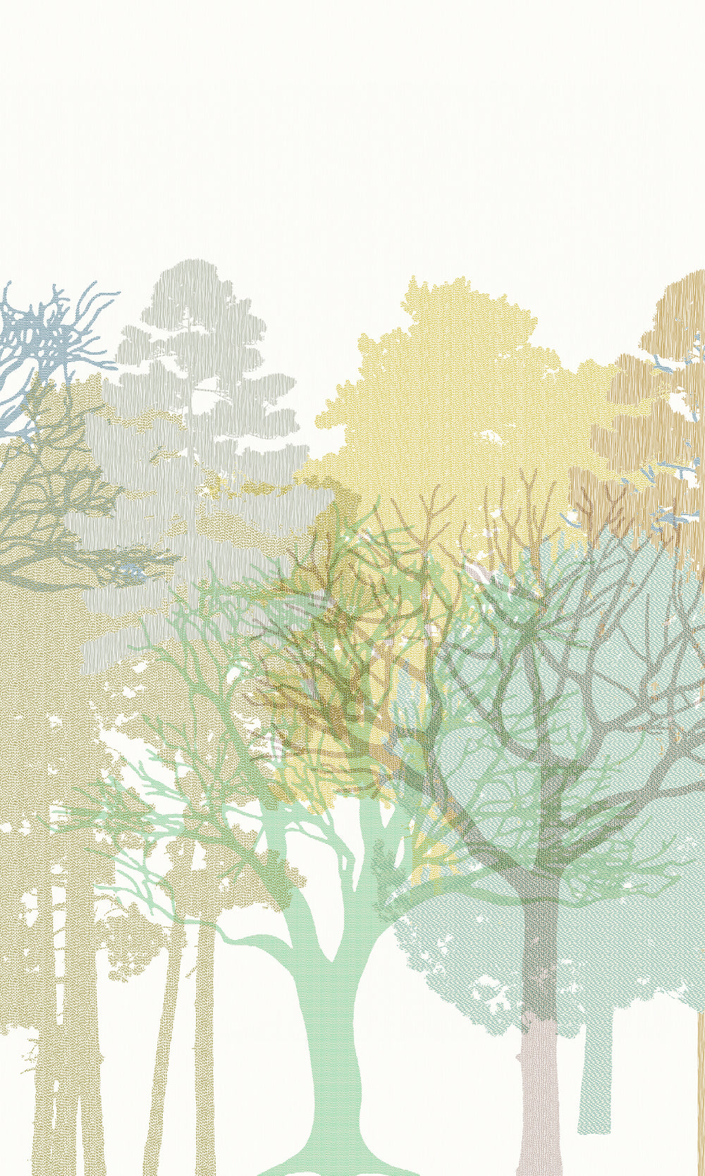 Dusk White & Dusky Citron Forest Silhouette Mural RM9079