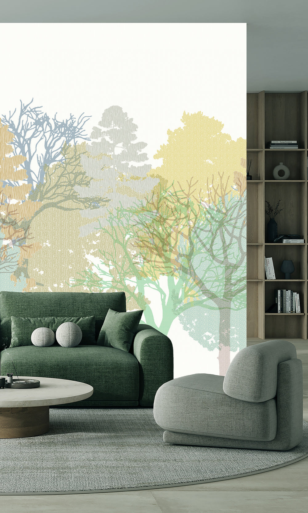 Dusk White & Dusky Citron Forest Silhouette Mural RM9079