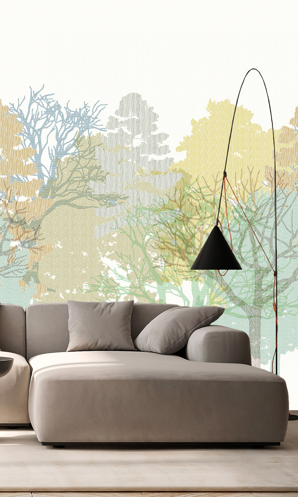 Dusk White & Dusky Citron Forest Silhouette Mural RM9079