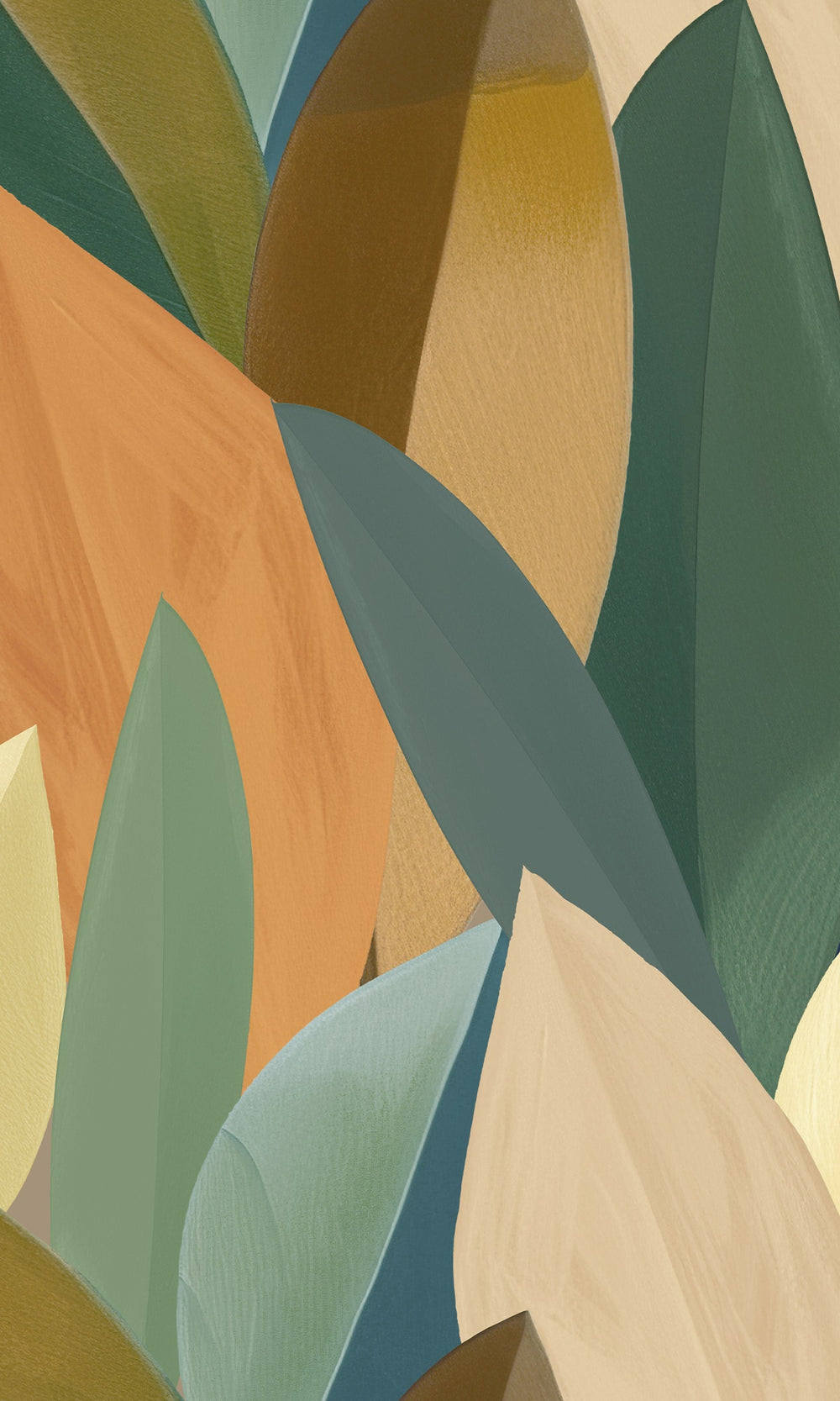 Catalina Green & Golden Nugget Overlapping Watercolor Leaves Wallpaper RM9080