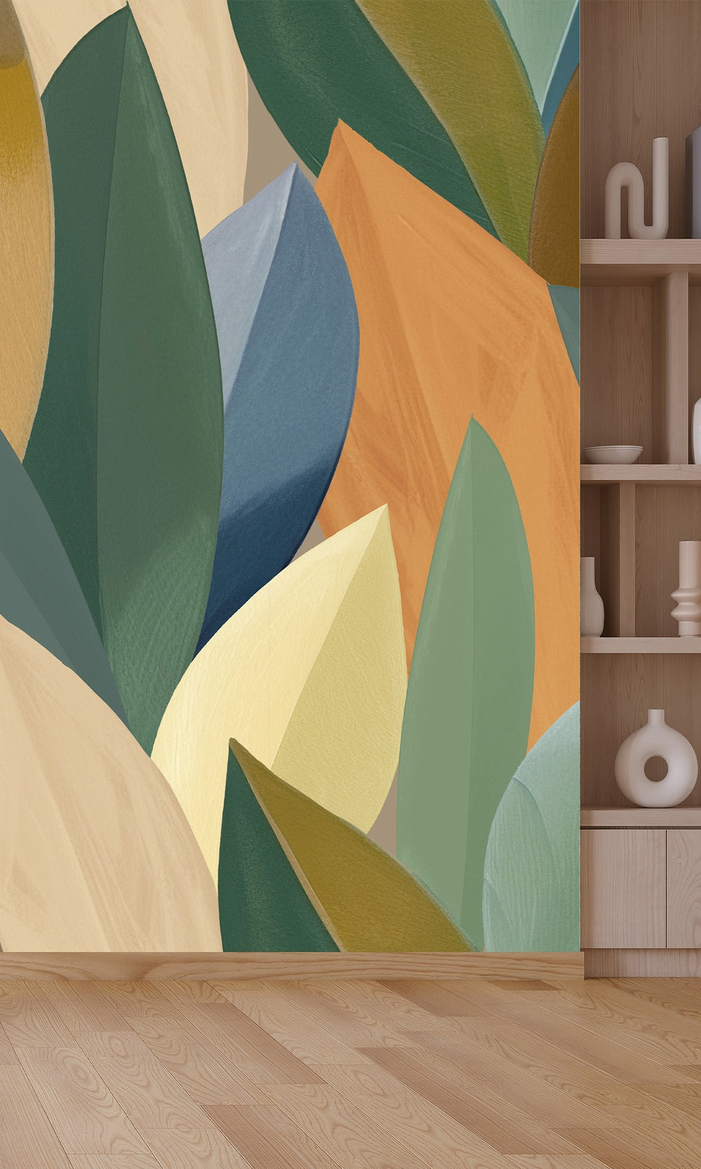 Catalina Green & Golden Nugget Overlapping Watercolor Leaves Wallpaper RM9080