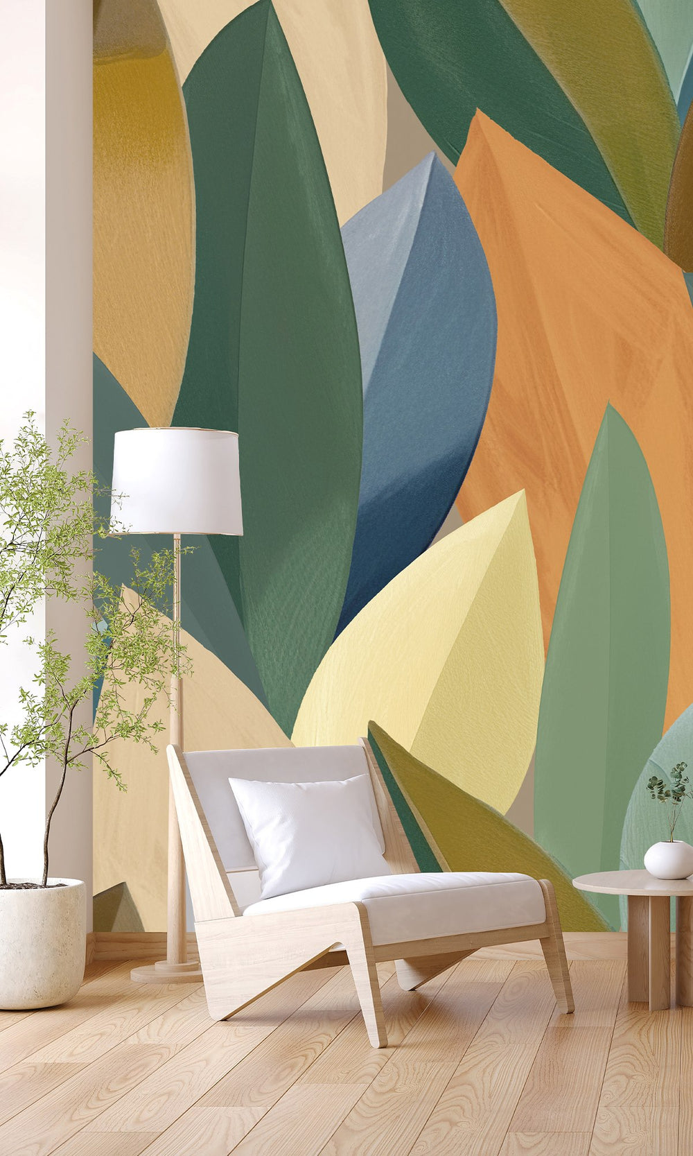 Catalina Green & Golden Nugget Overlapping Watercolor Leaves Wallpaper RM9080