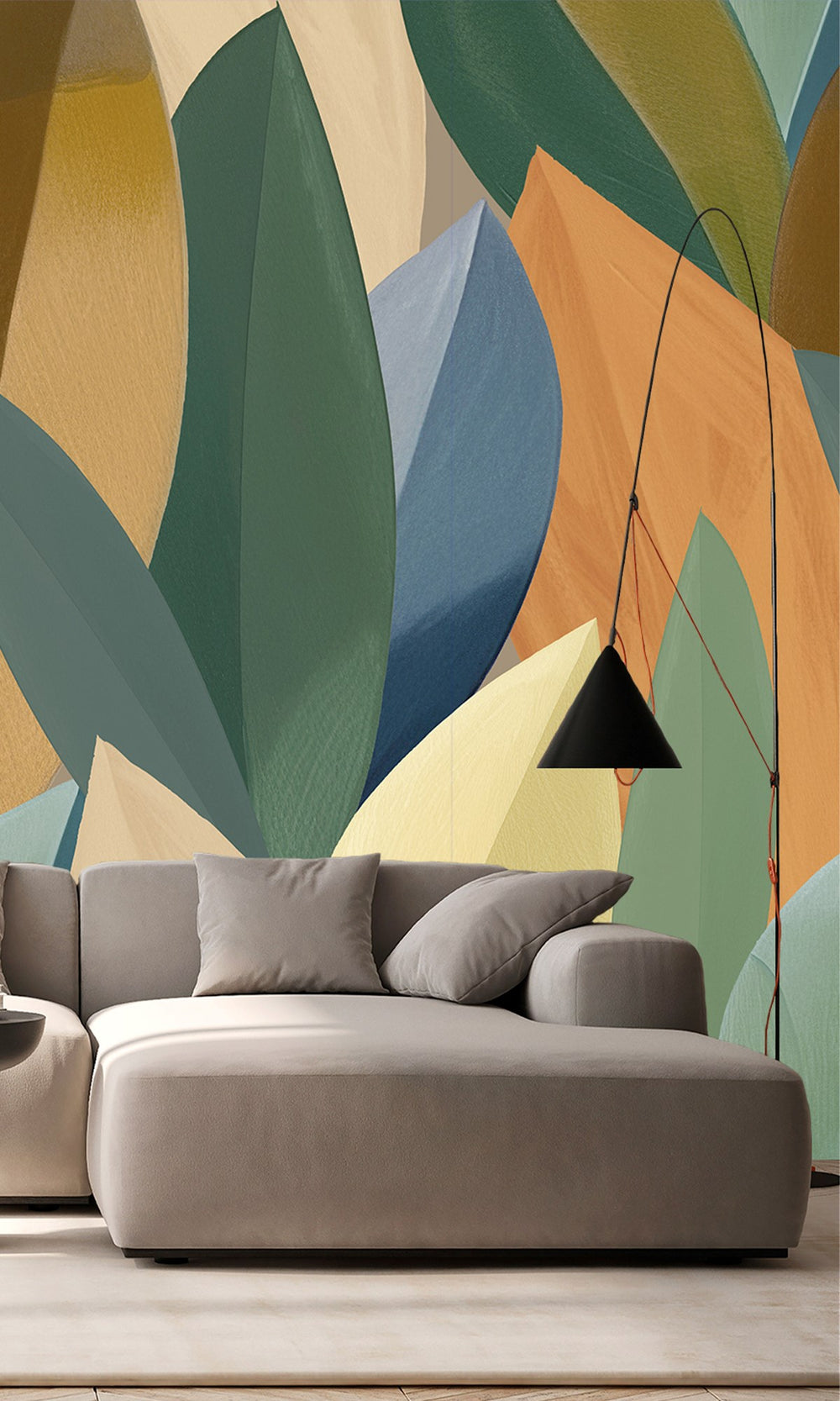 Catalina Green & Golden Nugget Overlapping Watercolor Leaves Wallpaper RM9080