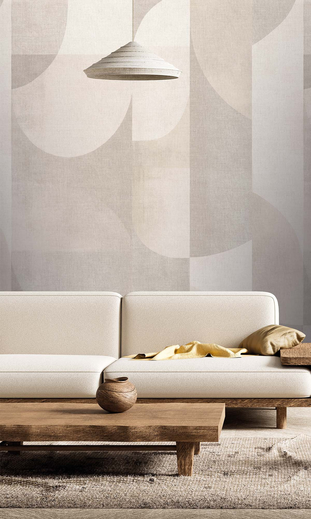 Cream Retro Geometric Abstract Residential Mural RM9083