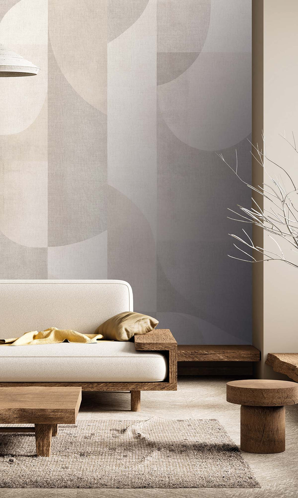 Cream Retro Geometric Abstract Residential Mural RM9083