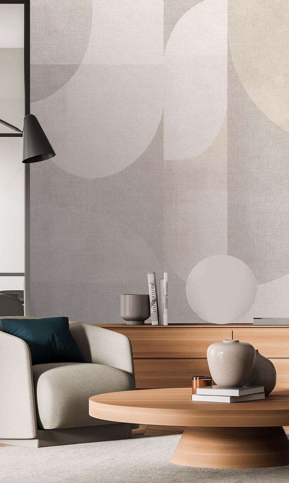 Cream Retro Geometric Abstract Residential Mural RM9083